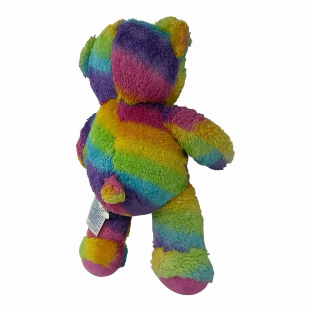 Build-A-Bear Workshop Rainbow Striped Teddy Bear Plush Blue Eyes Pink Nose